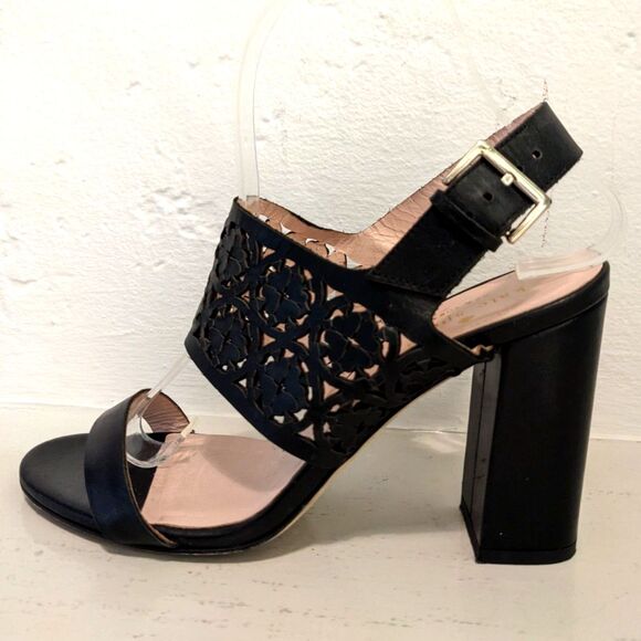 Kate Spade MADE IN ITALY "Imani" Leather Block Heel Laser Cut Heels Sandals 7.5C - Picture 5 of 12